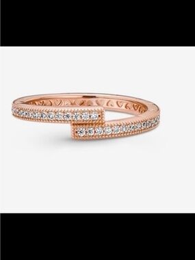 PANDORA 14k Rose gold Sparkling Overlapping Ring store verified US5